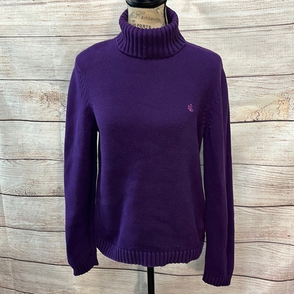LRL Turtleneck Sweater Monogram Purple Lauren Ralph Lauren - Picture 1 of 8